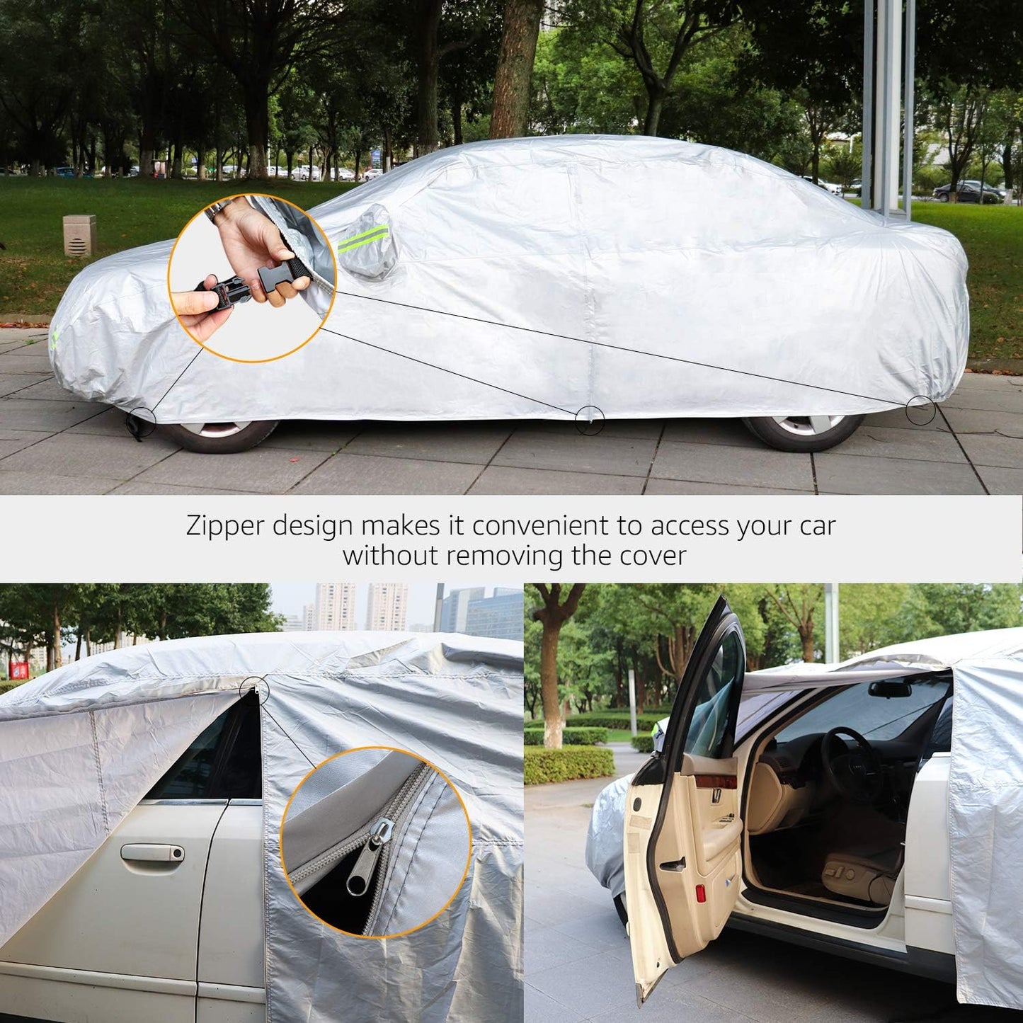 BNIB-Amazon Basics Silver Weatherproof Car Cover - 150D Oxford, Sedans up to 170"