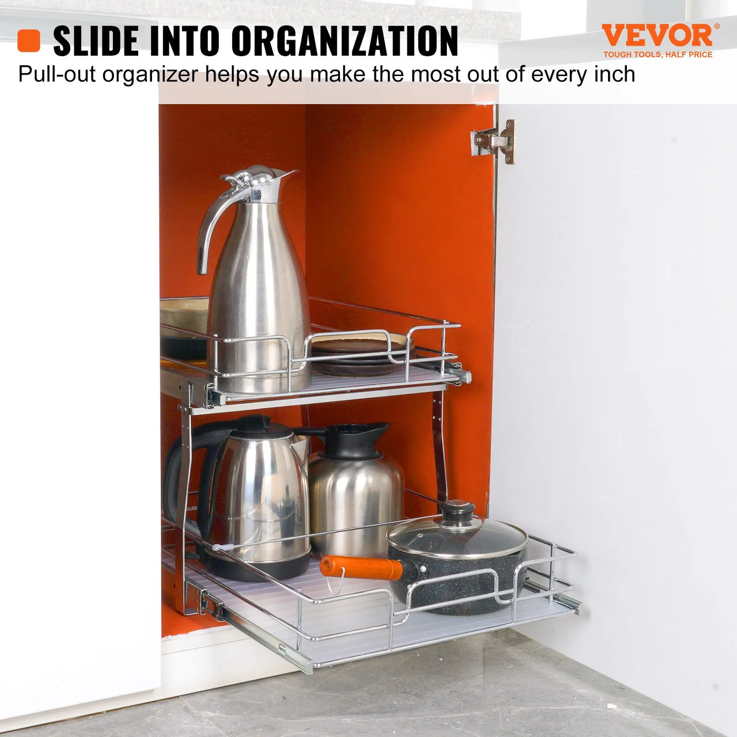 VEVOR 2 Tier 17"Wx21"Dx15"H Pull Out Cabinet Organizer, Heavy Duty Slide Out Pantry Shelves,-$50