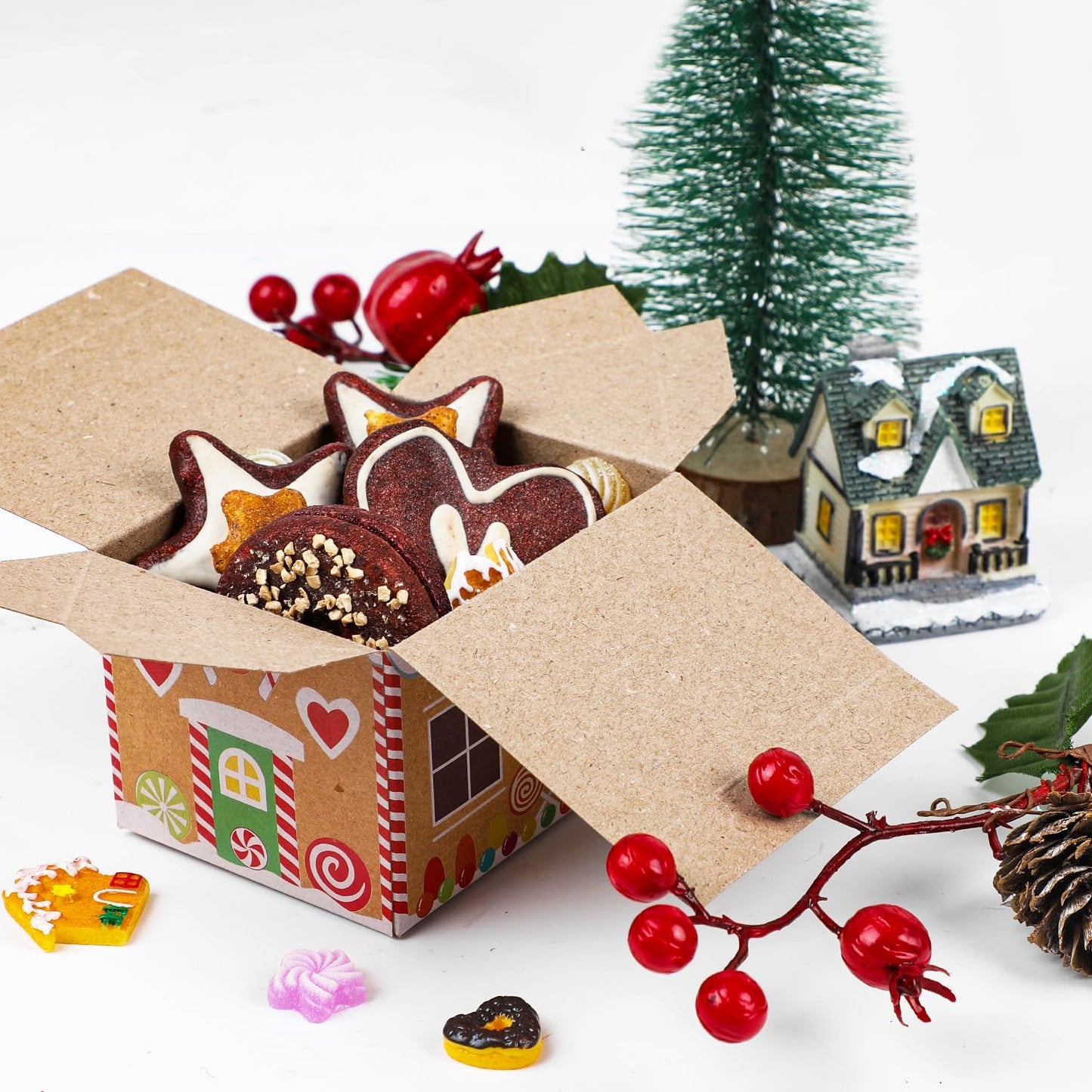 BNIB-SULOLI 24 Pcs Christmas Kraft Paper Gift Boxes, Xmas Candy House Style Goodies Treat Bags,-$5
