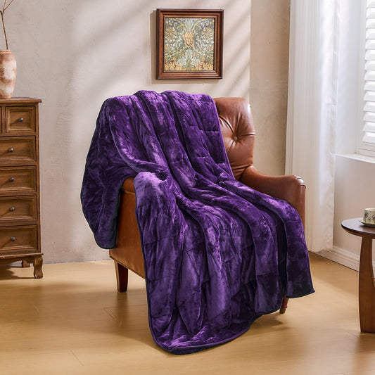 BNIB-Super Soft Fuzzy Sherpa Fleece Weighted Blanket, 20 lbs Dual Sided Fluffy Heavy Weighted Blanket(Purple),-$50