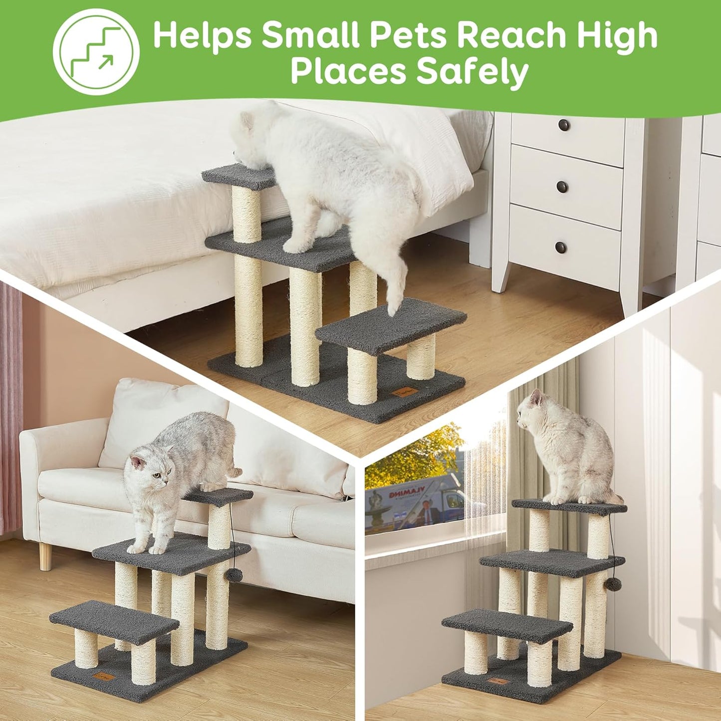 BNIB-Dog Stairs & Cat Scratching Post Pet Steps for High Beds Couch, High-Strength Boards 3 Steps,-$45