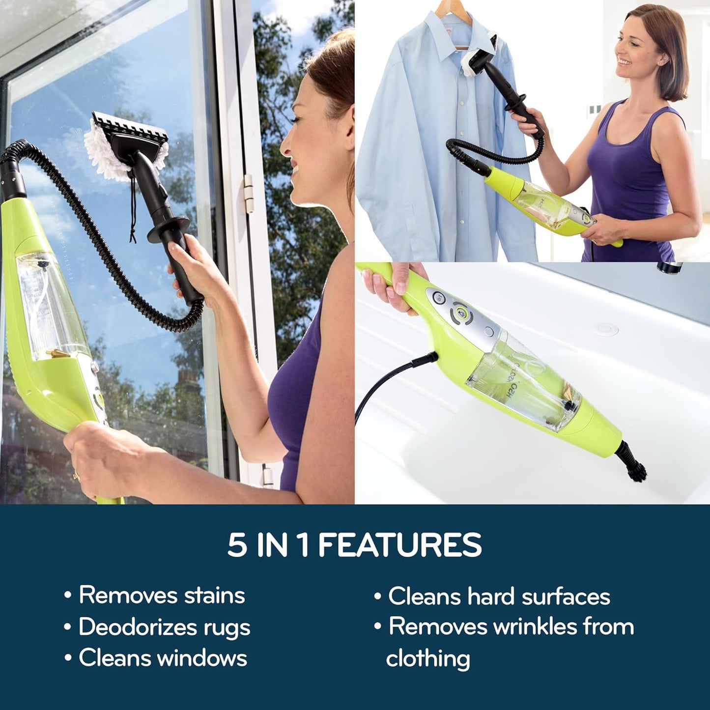 BNIB-H2O HD 5 in 1 Handheld Steam Cleaner System with 14-Piece Accessory Kit for Home,-$120