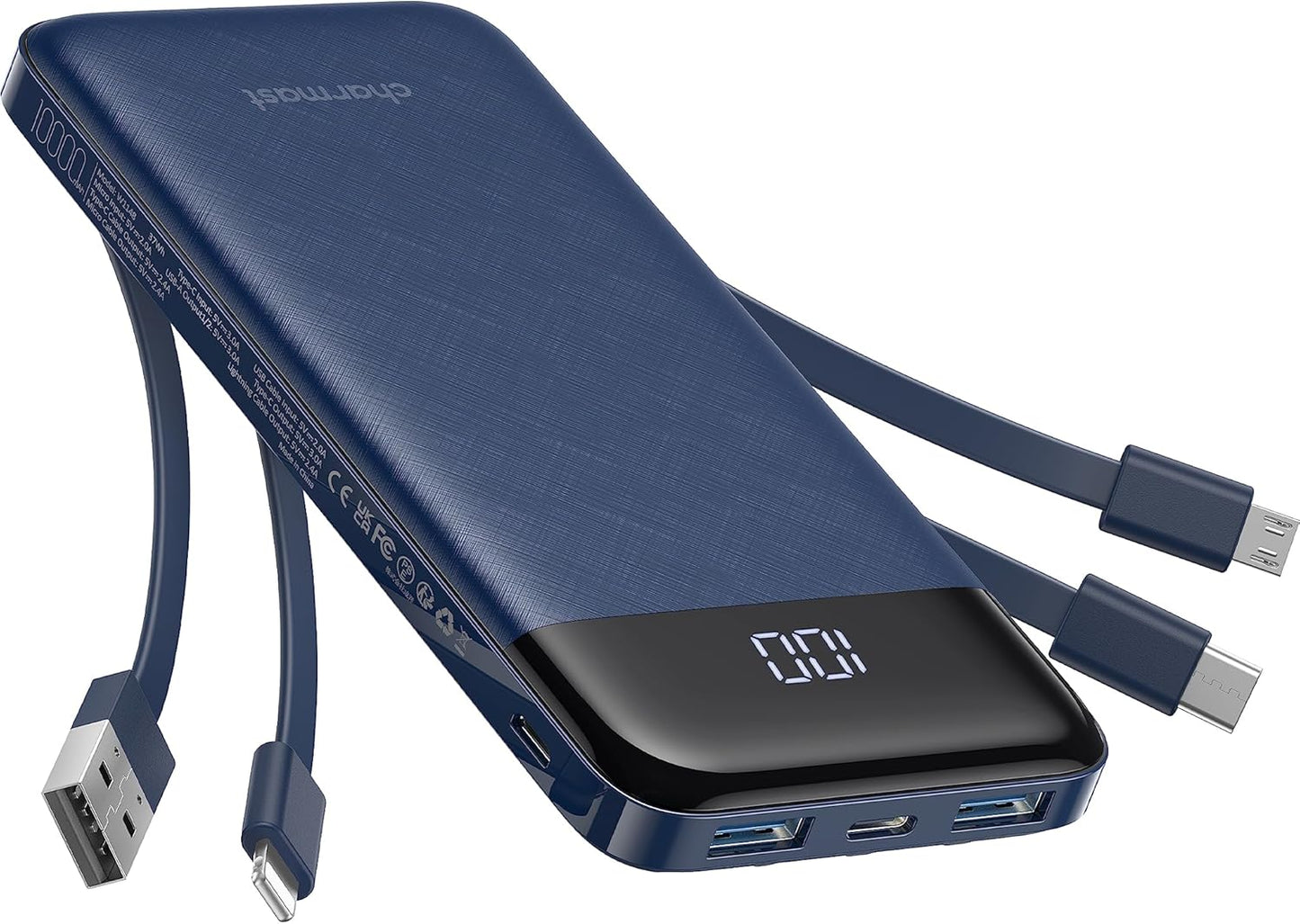 BNIB-Charmast Portable Charger with Built in Cables, Charger with Cords Wires Slim 10000mAh