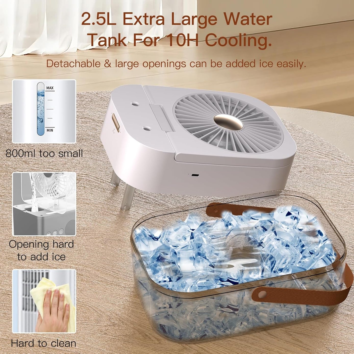 BNIB-Portable Air Conditioners, Soves Room Cooler Air Conditioner [Rechargeable & 2.5L Water Tank],