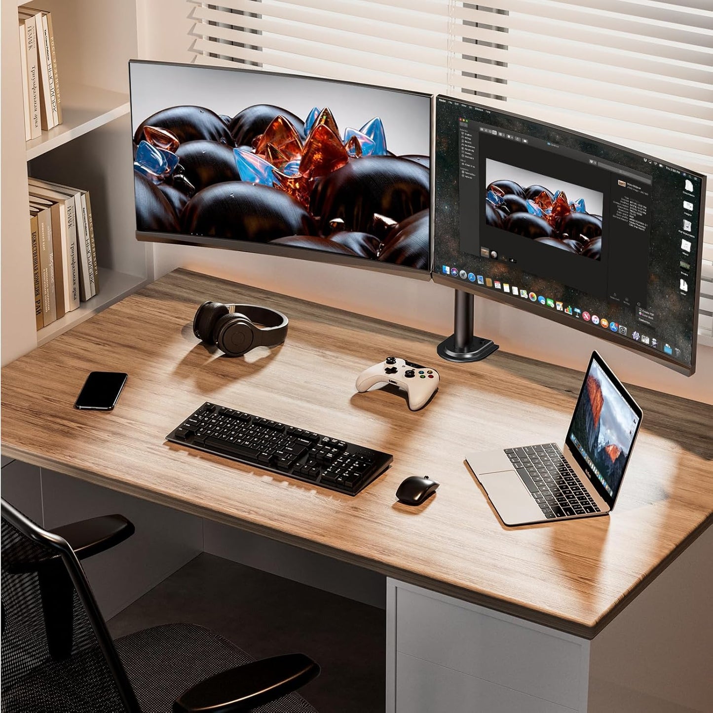 BNIB-ErGear Dual Monitor Desk Mount, Adjustable for 2 Computer Screens up to 32 inch,  Holds up to 17.6 lbs