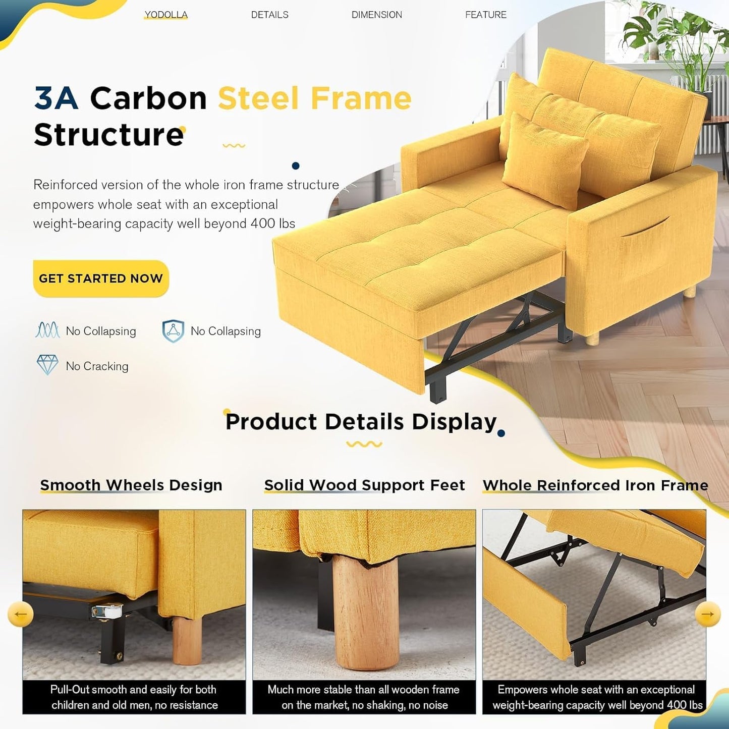 Brand New assemble 3-in-1 Sleeper Chair Bed, Convertible Single Sofa for Small Room, -$250