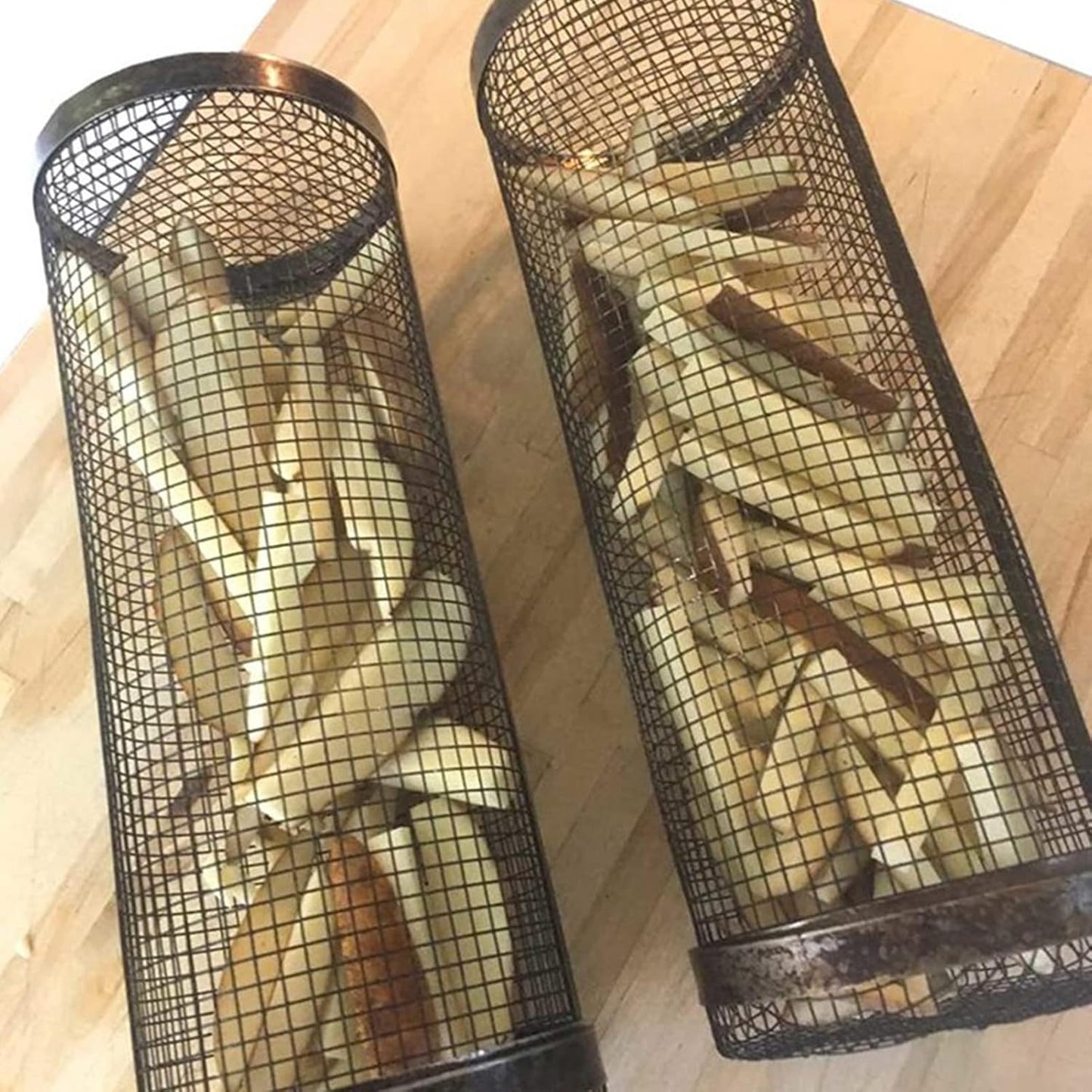 BNIB-Rolling Grill Baskets for Outdoor Grilling,Stainless Steel Heat Resistant Rust Prevention (20cm),-$8