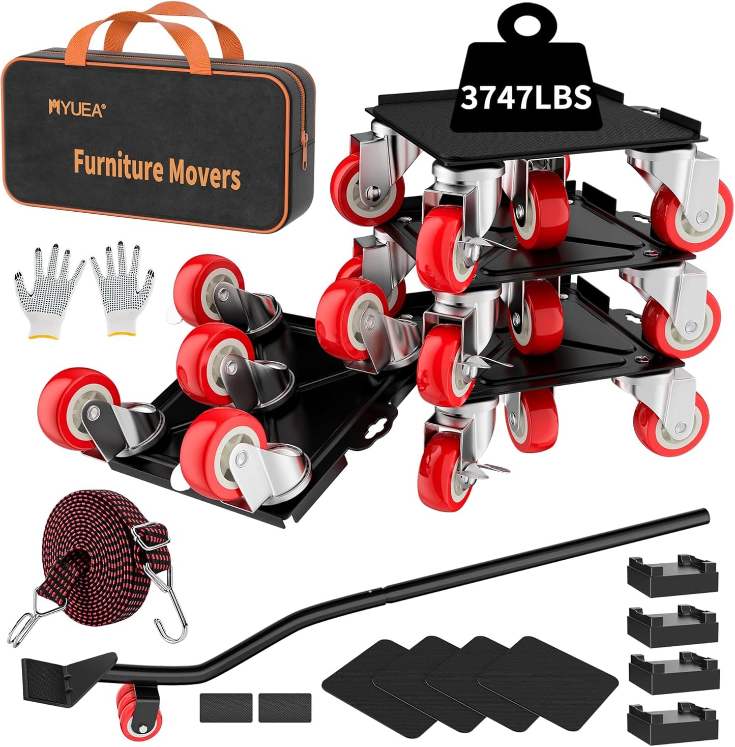 BNIB-Furniture Dolly with 5 Wheels,Carbon Steel Panel Heavy Duty,Maximum Load 3747 LBS,-$90