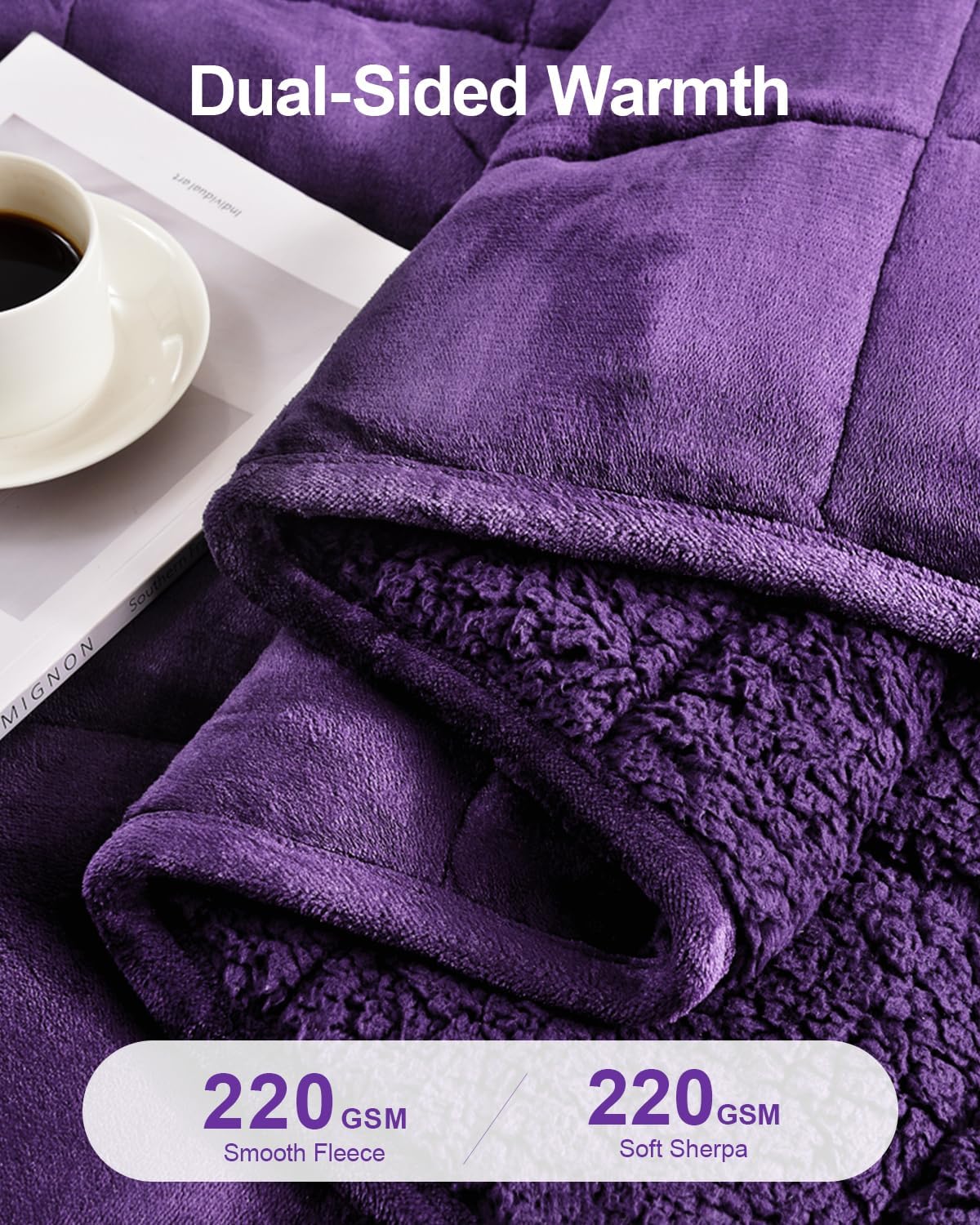 BNIB-Super Soft Fuzzy Sherpa Fleece Weighted Blanket, 20 lbs Dual Sided Fluffy Heavy Weighted Blanket(Purple),-$50
