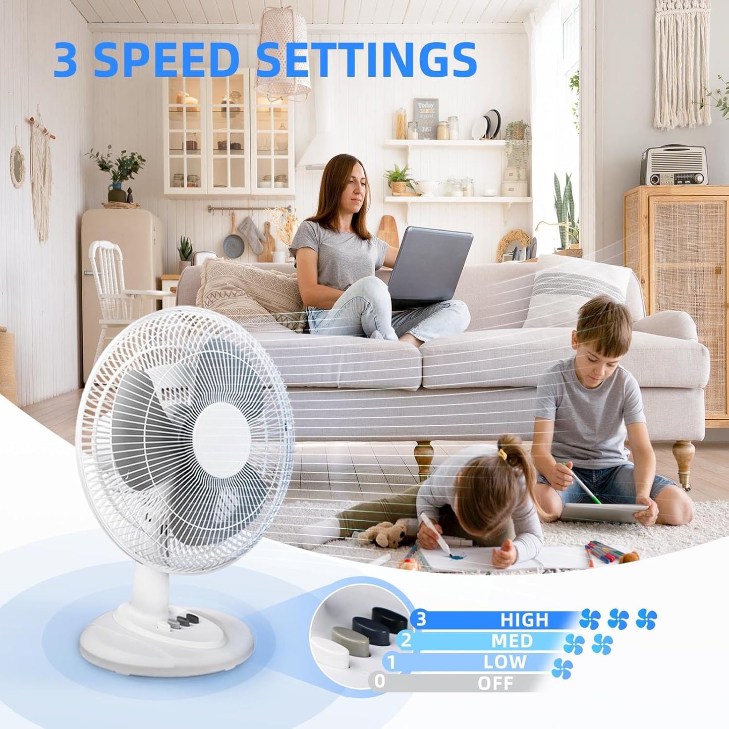 Brand New Assemble Oscillating Table Fan Quiet 3-Speed 12-Inch Adjustable Tilt Fan,-$10