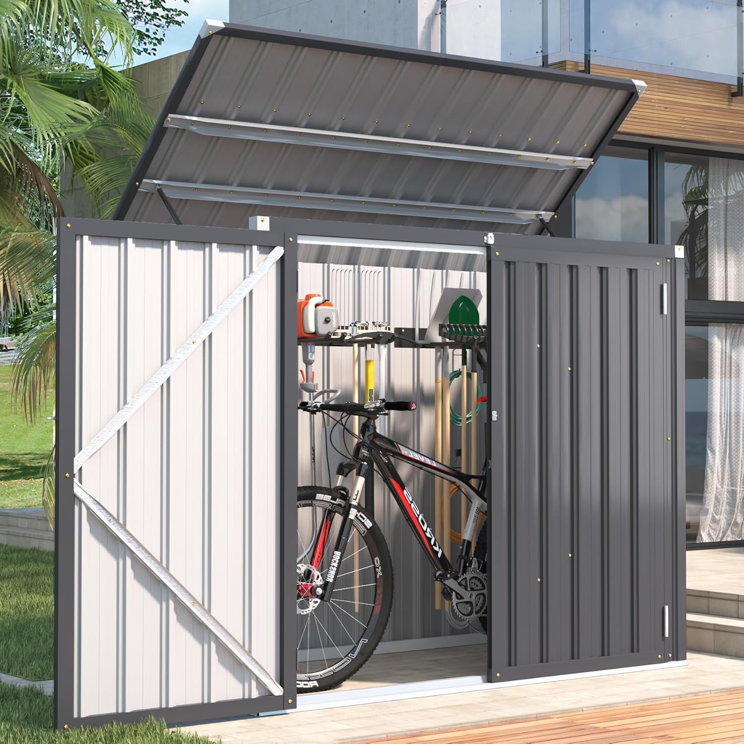 Brand New Outdoor Trash Can Storage 46 Cu.Ft, Outdoor Garbage Bike Sto ...