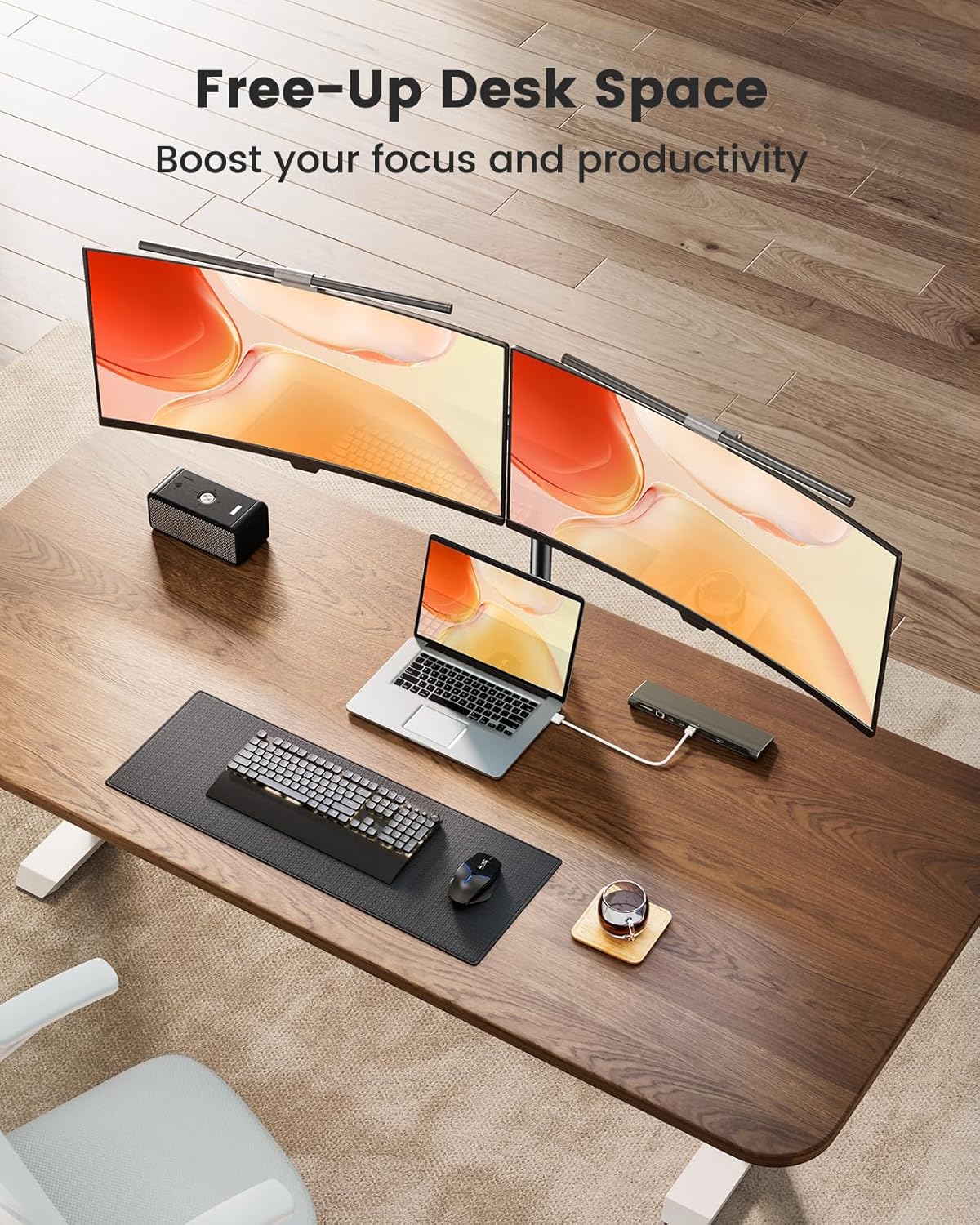 BNIB-ErGear Dual Monitor Desk Mount, Adjustable for 2 Computer Screens up to 32 inch,  Holds up to 17.6 lbs