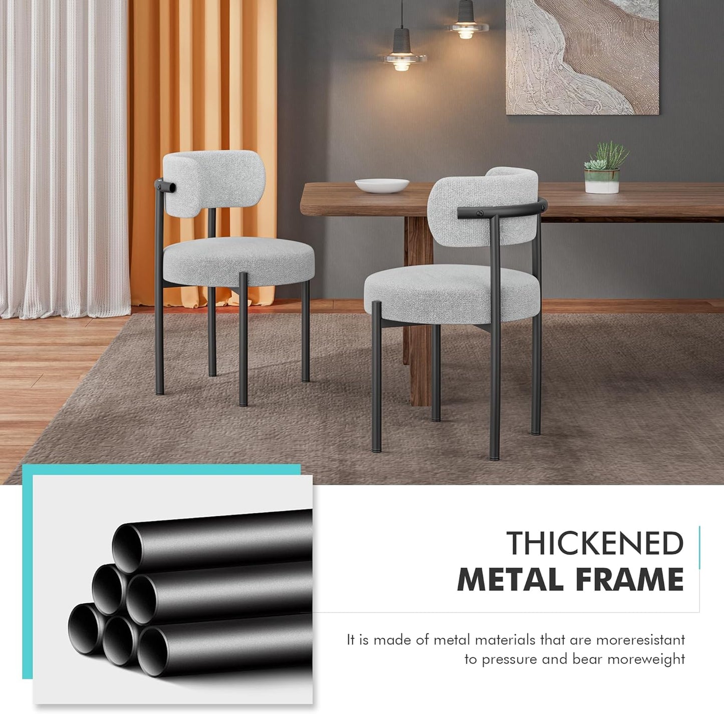 BNIB-PatioPerk Boucle Dining Chairs Set of 4, Light Gray Mid Century Morden Chair with Curved Backrest, -$250