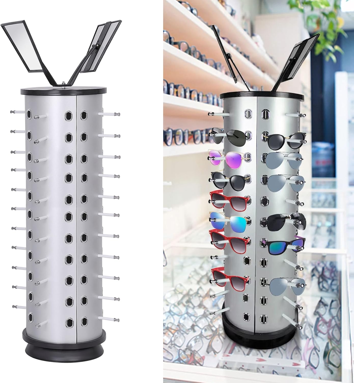 BNIB-44-Pair Rotating Sunglasses Display Stand with Mirror,Ideal for home, optical stores,-$40