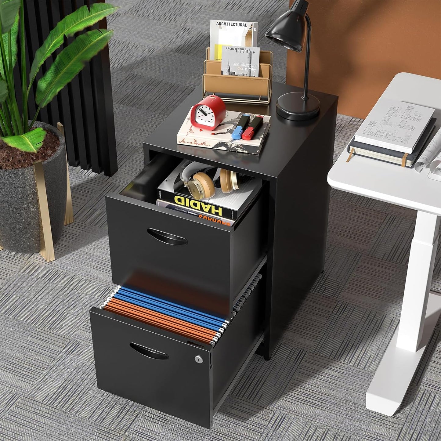 Brand New Filing Cabinet 2 Drawer with Lock, Under Desk Metal Filing Cabinet(black)