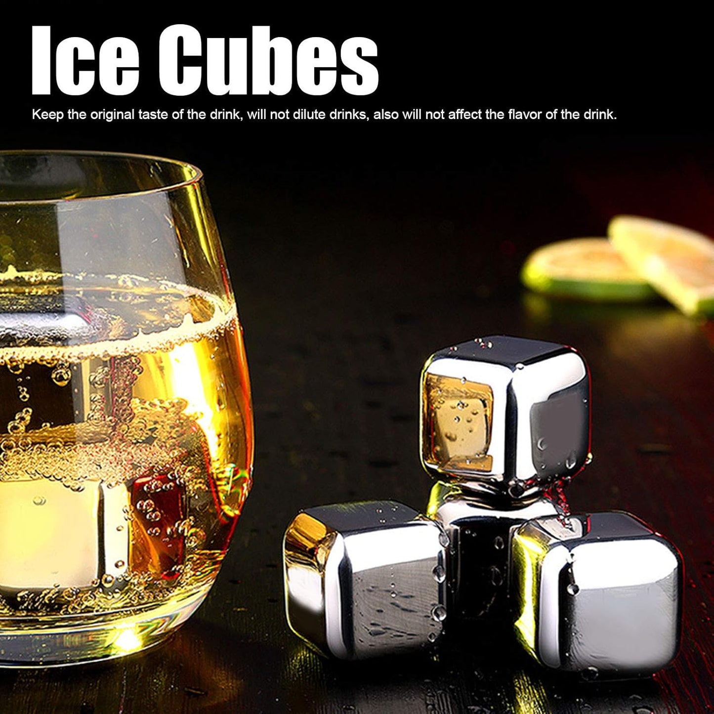 BNIB-304 Stainless Steel Whiskey Wine Stones Reuseble Ice Cubes Ball with Box ,Tongs ($5/4 Pack )($10/8 Pack )