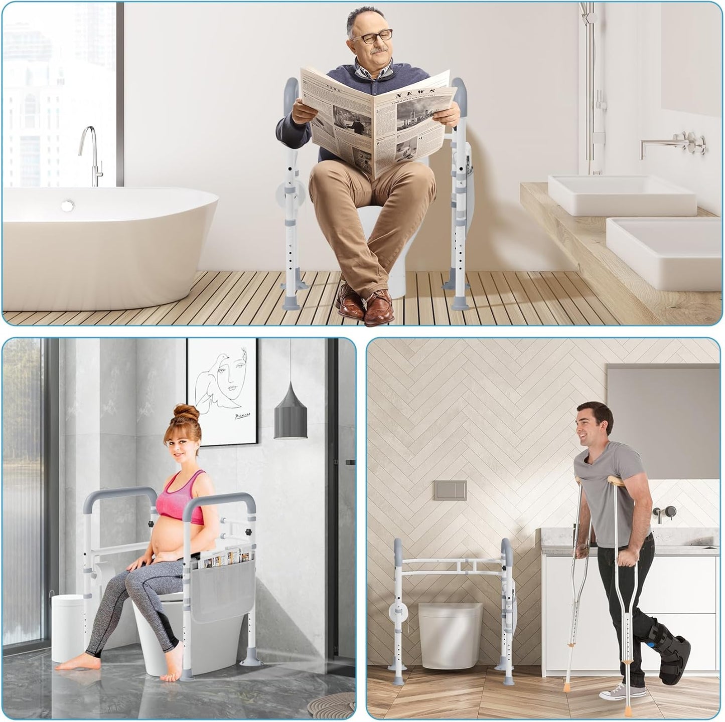 BNIB-Mr IRONSTONE Toilet Safety Rails, Adjustable Toilet Seat Riser,with Handles (300LB)
