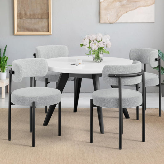 BNIB-PatioPerk Boucle Dining Chairs Set of 4, Light Gray Mid Century Morden Chair with Curved Backrest, -$250