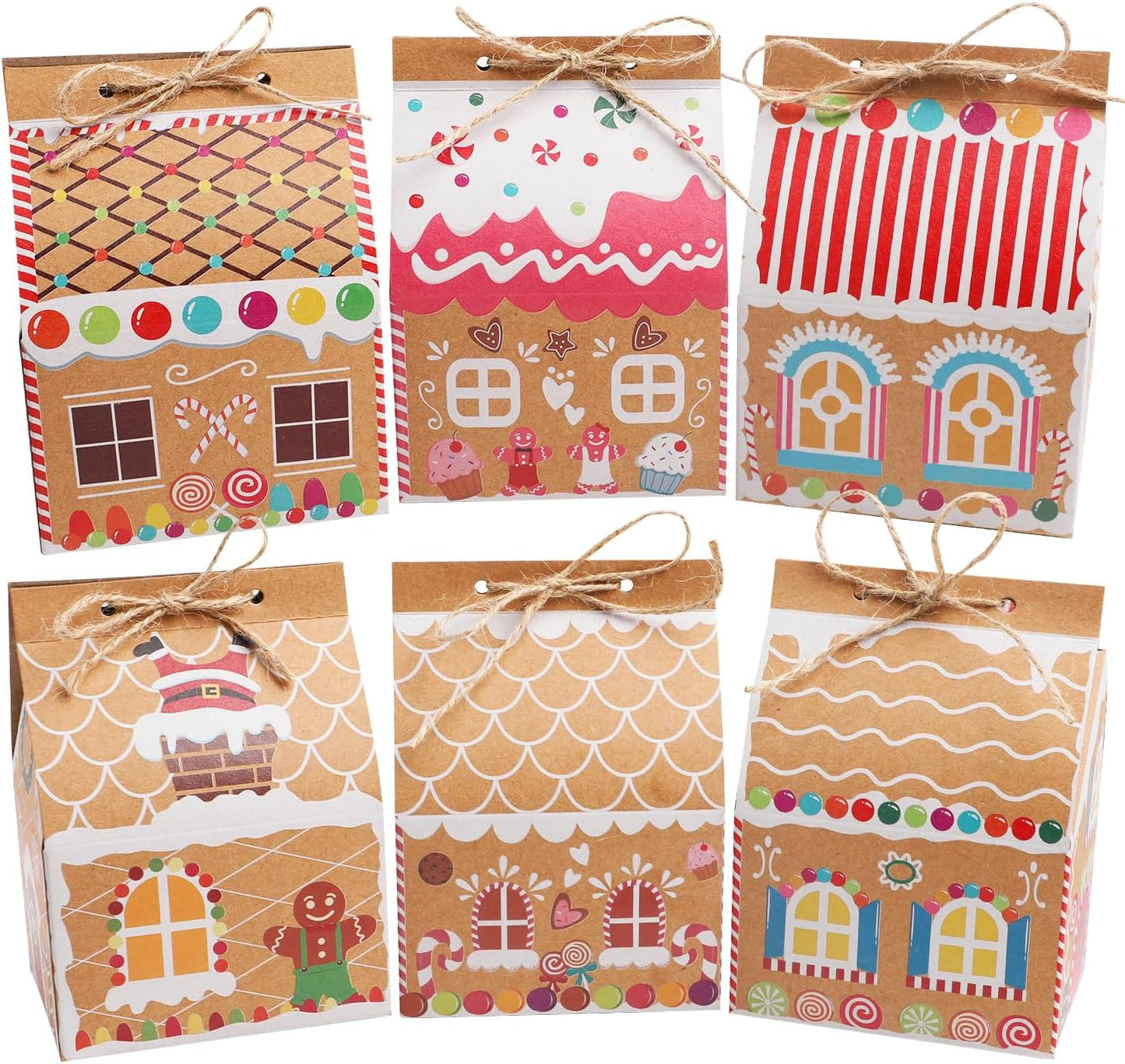BNIB-SULOLI 24 Pcs Christmas Kraft Paper Gift Boxes, Xmas Candy House Style Goodies Treat Bags,-$5