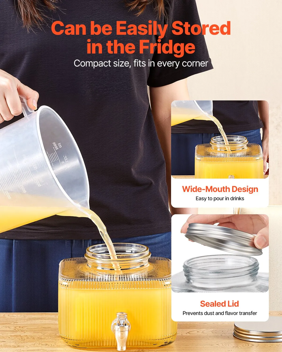 VEVOR Beverage Dispenser, 0.8 Gallon Drink for Parties, Glass Juice Dispenser with No-Drip Spigot,-$30