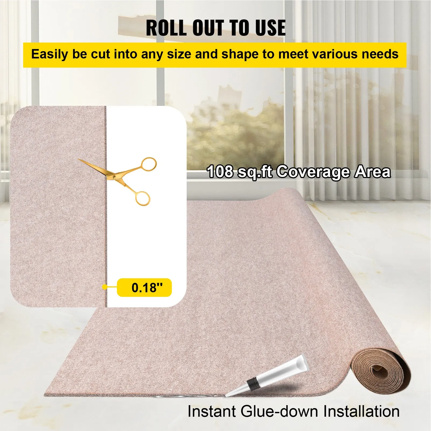 VEVOR Boat Carpet 6x18 feet, Marine Carpet for Boats, Waterproof Light Brown Indoor Outdoor,-$70