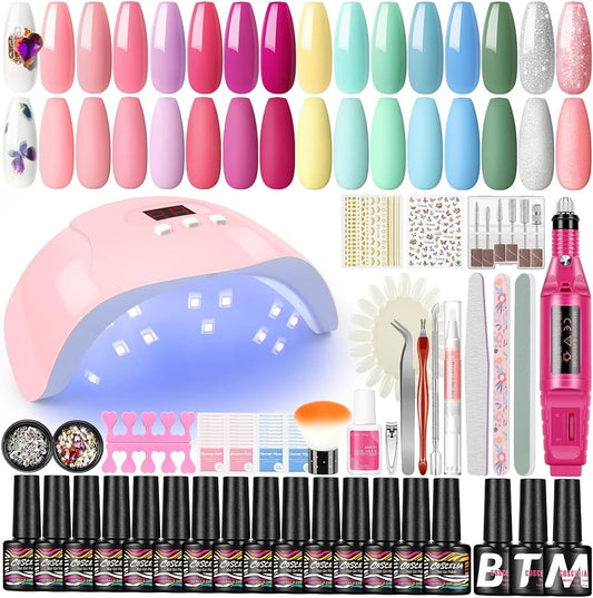 BNIB- Gel Nail Polish Kit with U V Light and Nail Drill, 15Pcs Gel Polish Fall Colors Soak,-$25