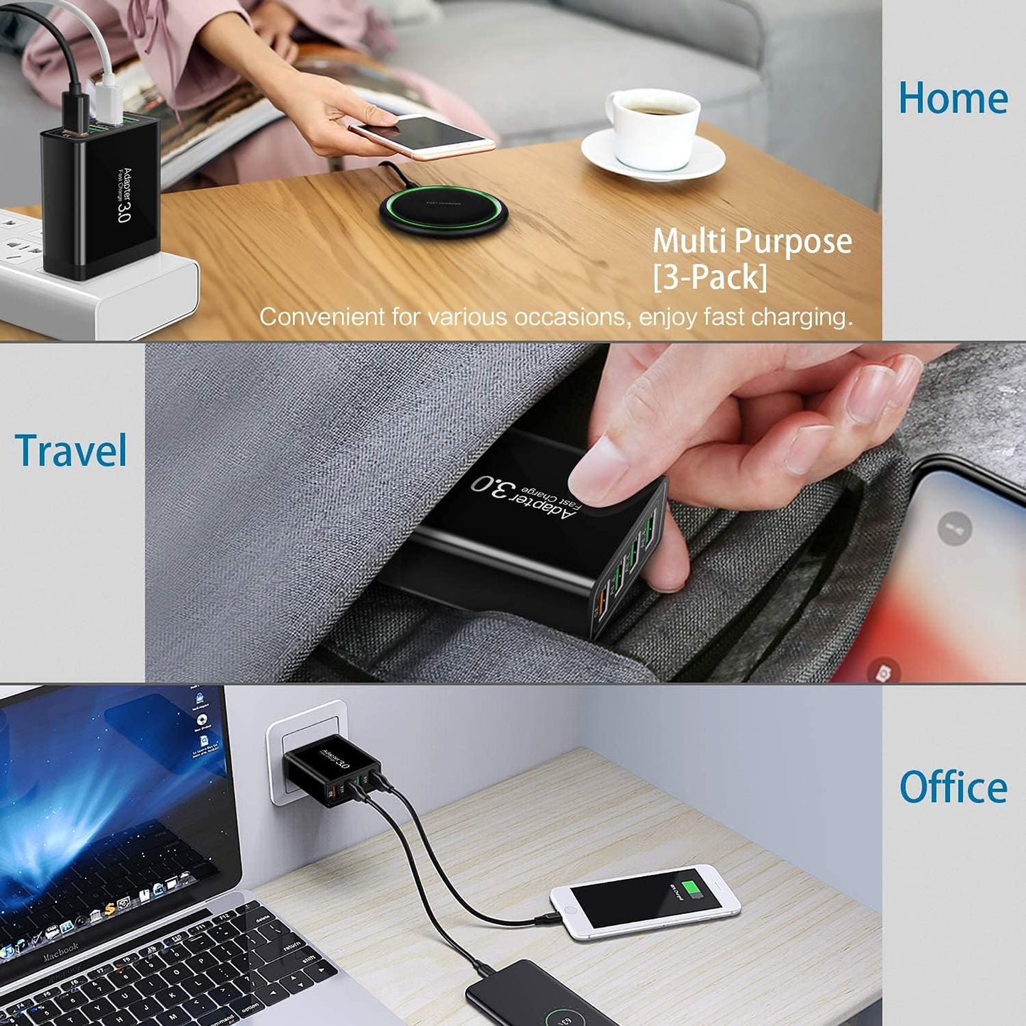 BNIB-Fast Charging 3.0 Wall Charger, 4-Port USB Charger Block, iSeekerKit Multi USB Power Adapter,-$8