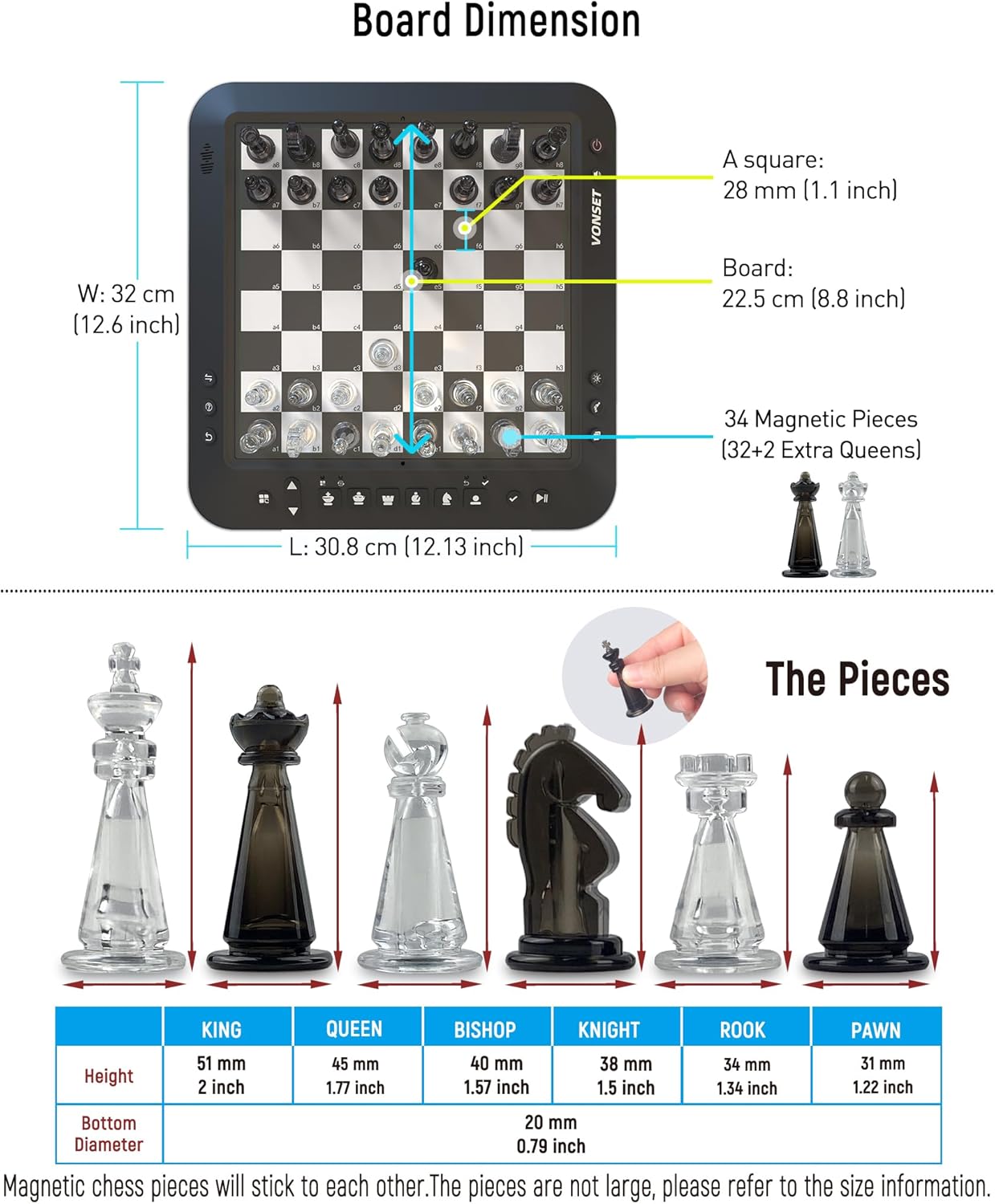 BNIB-Vonset P6 Computer Chess Game Talking Smart Chess Board Electronic Chess Set