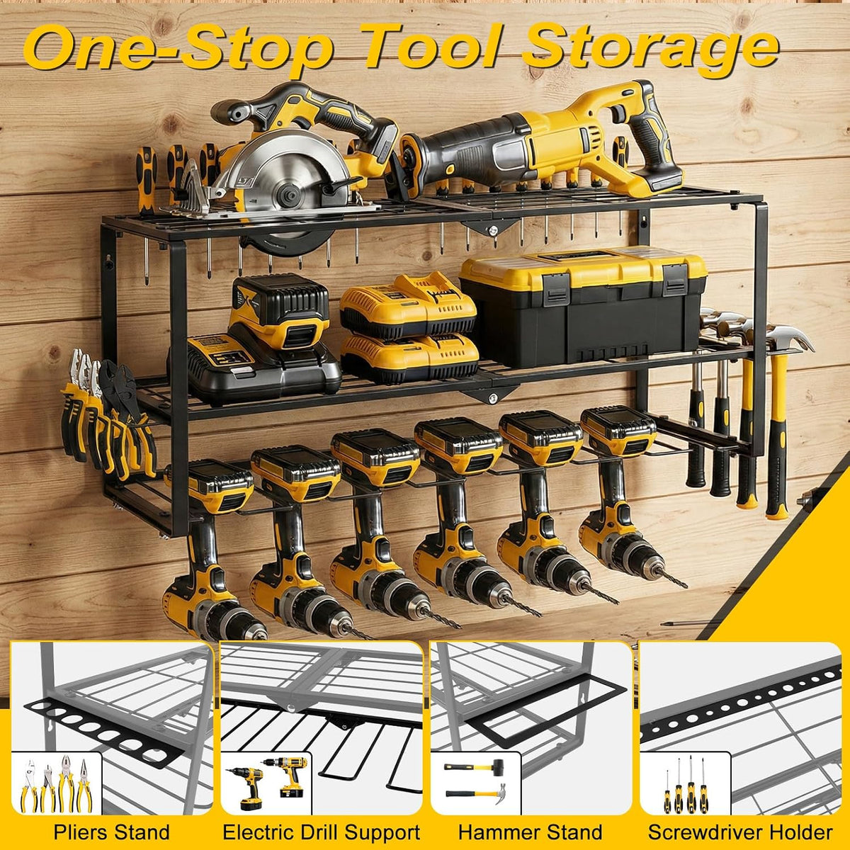 Brand New – 3-Tier Wall-Mounted Power Tool Organizer – 7 Drill Slots, Black -$30