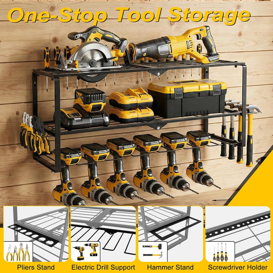 Brand New – 3-Tier Wall-Mounted Power Tool Organizer – 7 Drill Slots, Black -$30