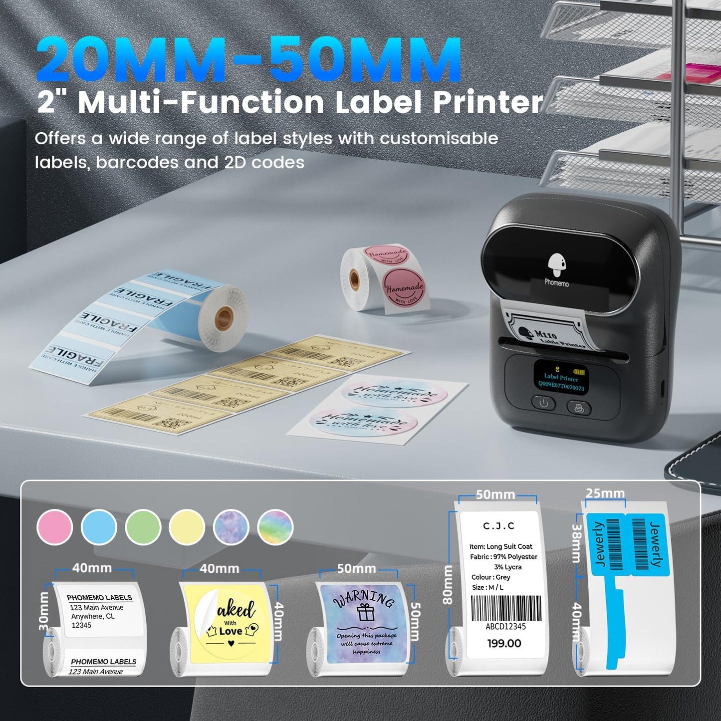 BNIB-Phomemo M110 Portable Thermal Label Printer, Bluetooth Label Maker Machine for iOS & Android,Black,-$35