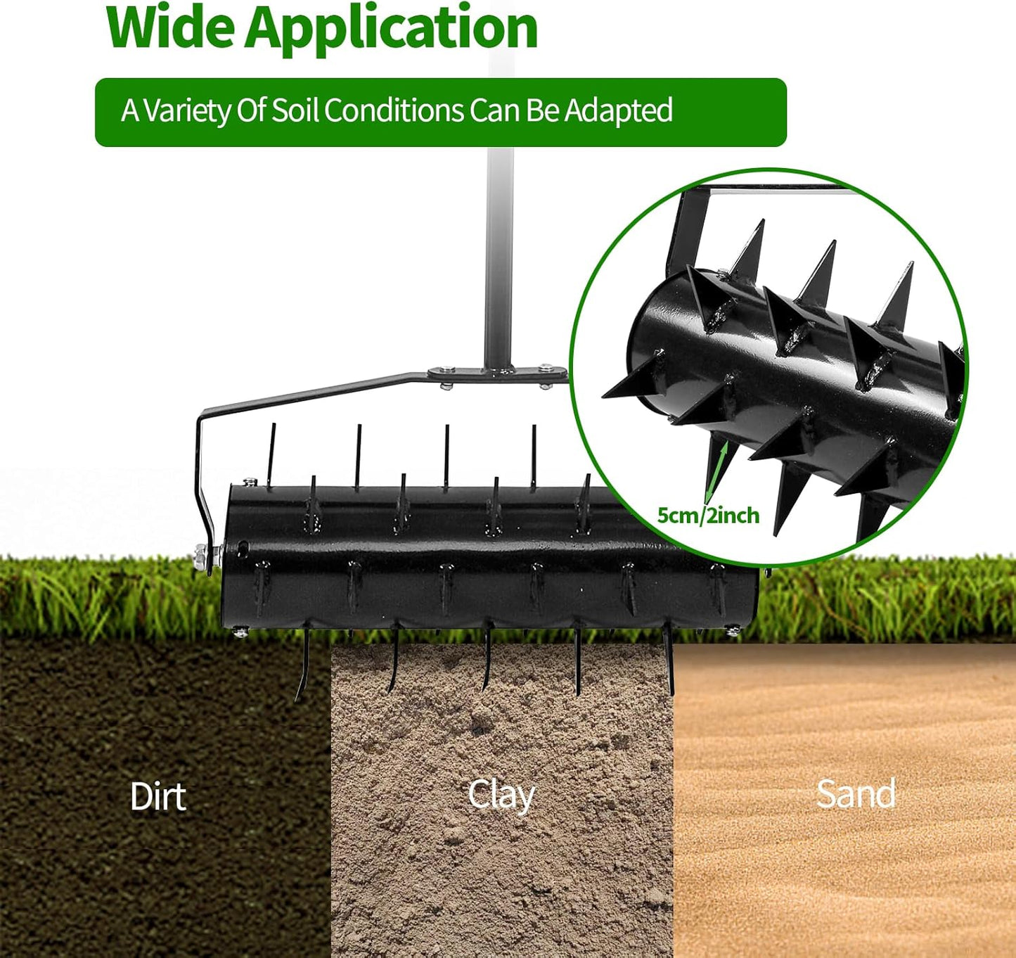 BNIB-Rolling Lawn Aerator, 18 Inch Manual Aerator Lawn Tool Aerator Lawn Soil Penetrator with 50 Inch Handle