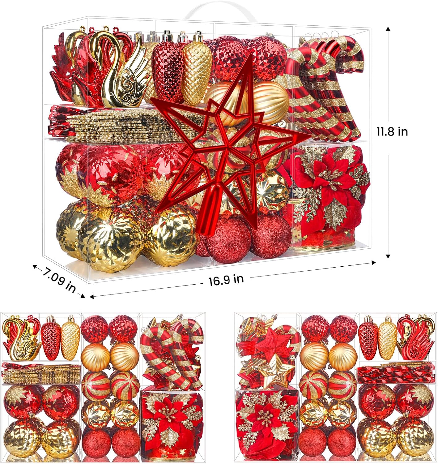 BNIB-Alupssuc 128pcs Christmas Balls Ornaments Set, Shatterproof Plastic Baubles Christmas Flowers