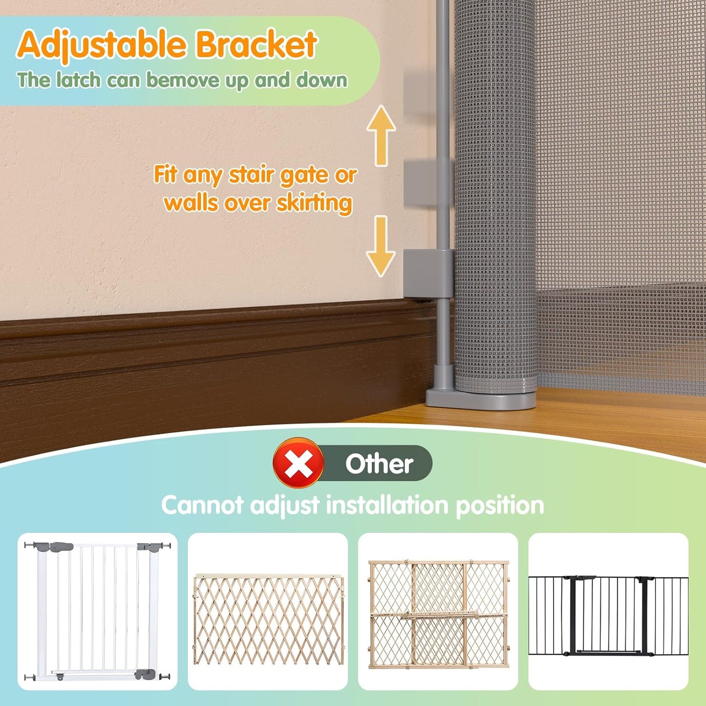 BNIB-200" Retractable Baby Gate Extra Wide, 34" Tall Mesh Baby Gate, Retractable Safety Gate,-$70