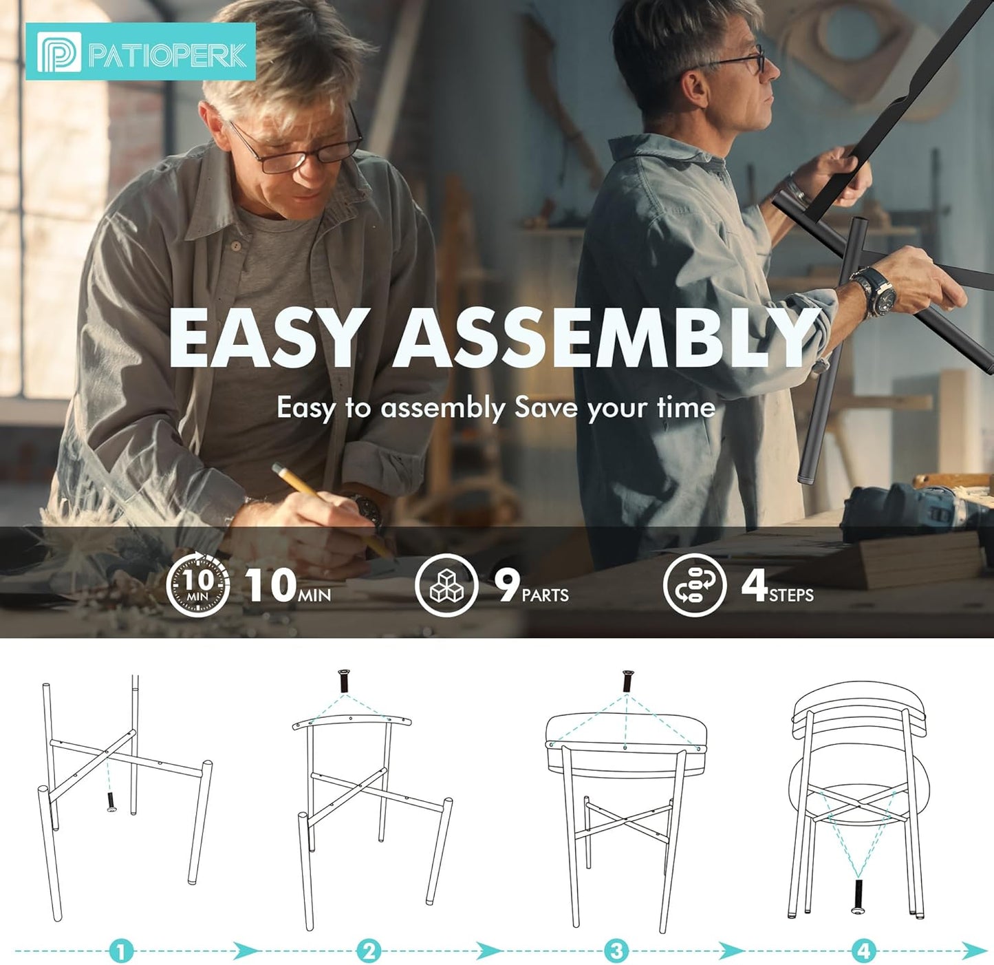 BNIB-PatioPerk Boucle Dining Chairs Set of 4, Light Gray Mid Century Morden Chair with Curved Backrest, -$250