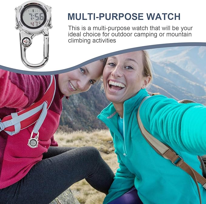 BNIB-ibasenice Carabiner Watch- Stainless Steel Clip on Multi- Function Digital Carabiner Watch Fob Watch