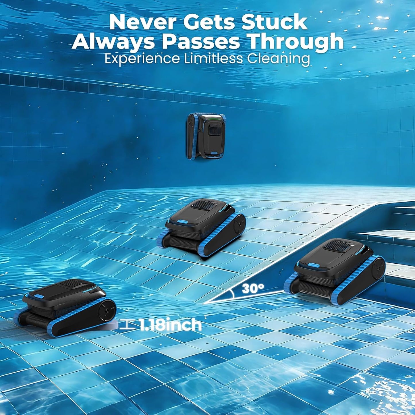 BNIB-Robotic Pool Cleaner, 5000 GPH Powerful Suction, Cordless Vacuum for Inground/Above Ground,-$300