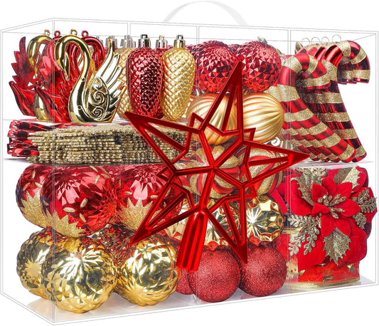 BNIB-Alupssuc 128pcs Christmas Balls Ornaments Set, Shatterproof Plastic Baubles Christmas Flowers