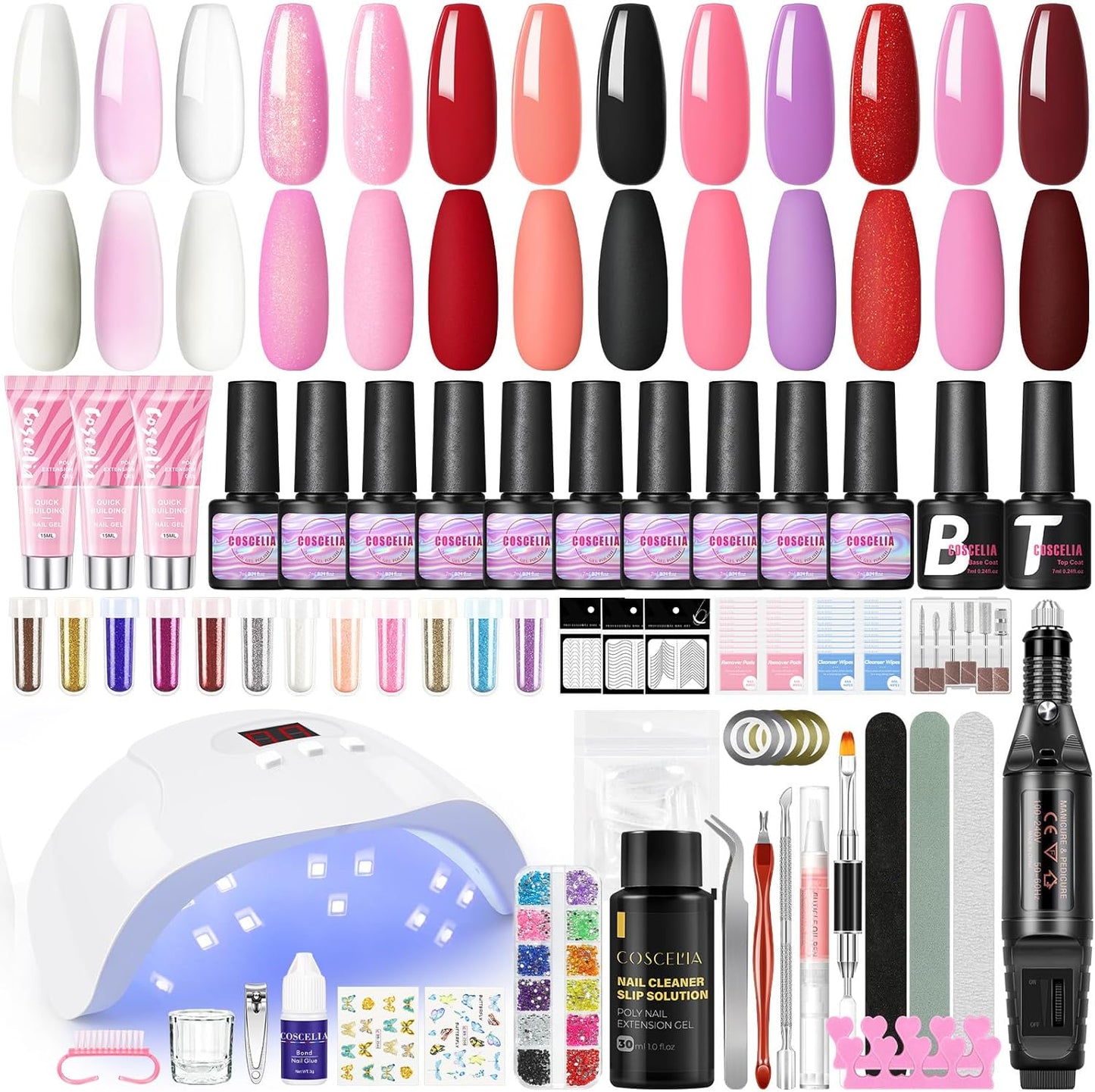 BNIB-All-in-One Gel Nail Polish Kit: includes UV light, nail drill, 10 gel polishes, 3 poly nail gels,-$30