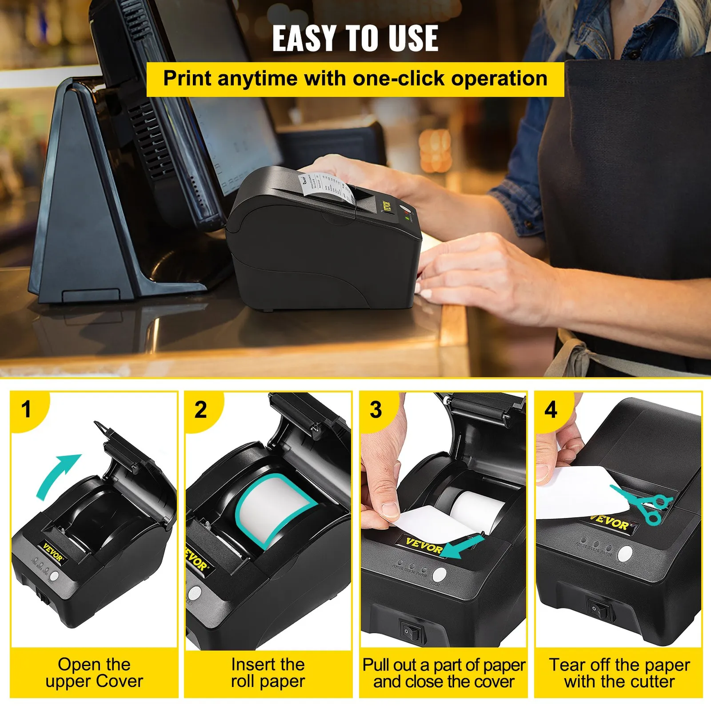 VEVOR Printer Receipt, 58mm Thermal Printer, ESC/POS Command Thermal Receipt Printer