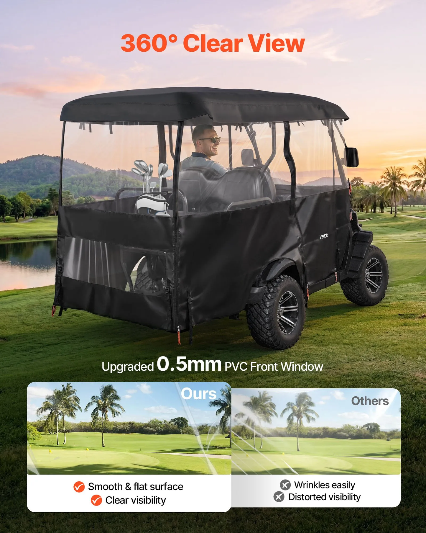VEVOR Golf Cart Cover, Visible Full-Enclosure 2+2/4 Passenger Golf Cart, 420D Waterproof Oxford Fabric,-$70