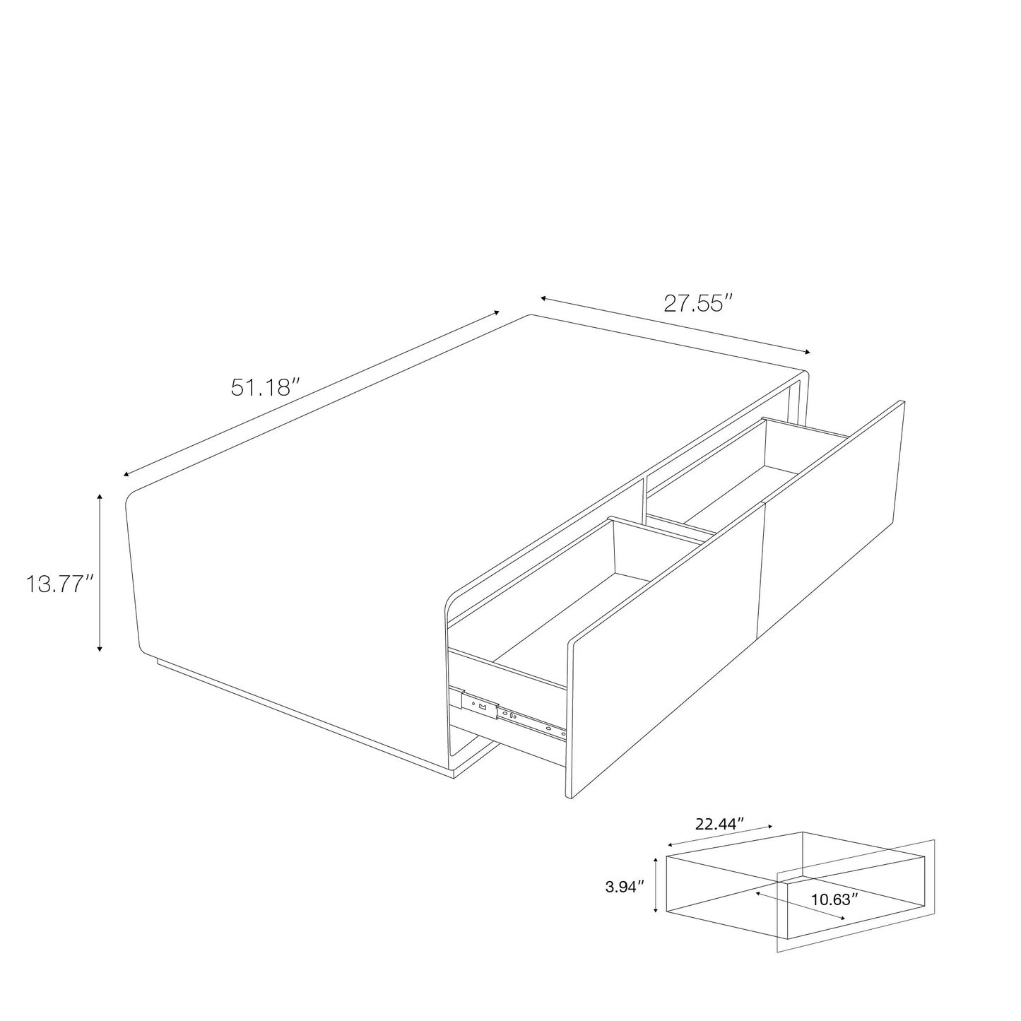 Brand New 51" Rectangular Wood Coffee Table with Storage – Stylish & Ready-to-Use,-$800