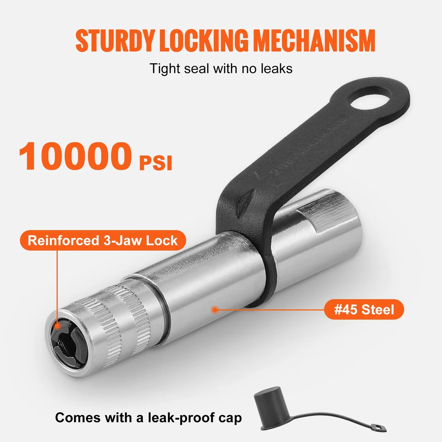 VEVOR Grease Gun Coupler, 10000 PSI High Pressure, 3-Jaw Locking, Quick Release Grease Gun Tip