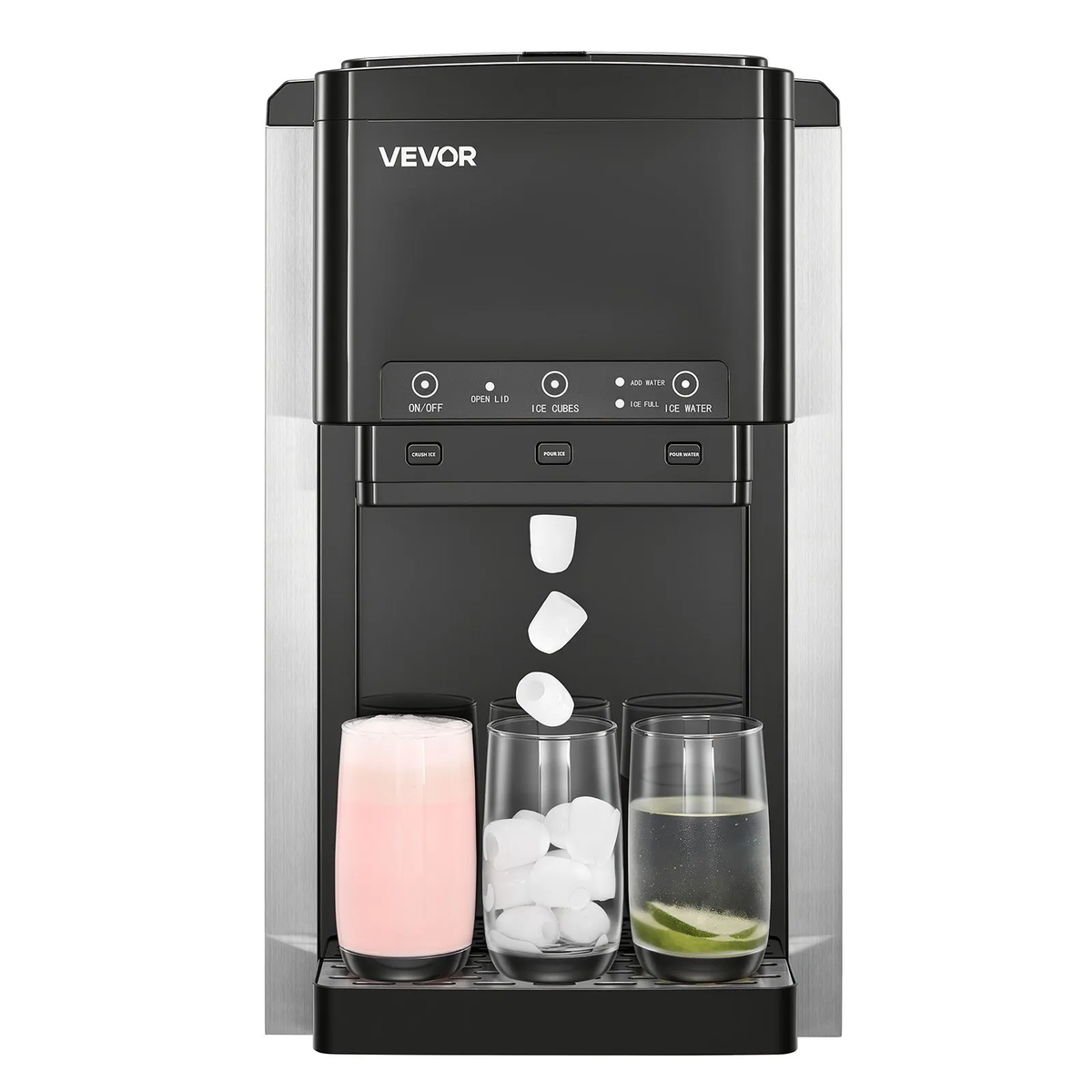 VEVOR Water Dispenser with Ice Maker,3-in-1 Countertop Water Dispenser,35 LBS/24H, 12 Cubes/7 Min Fast Ice Making with 4 LBS Storage,Bullet/Crushed