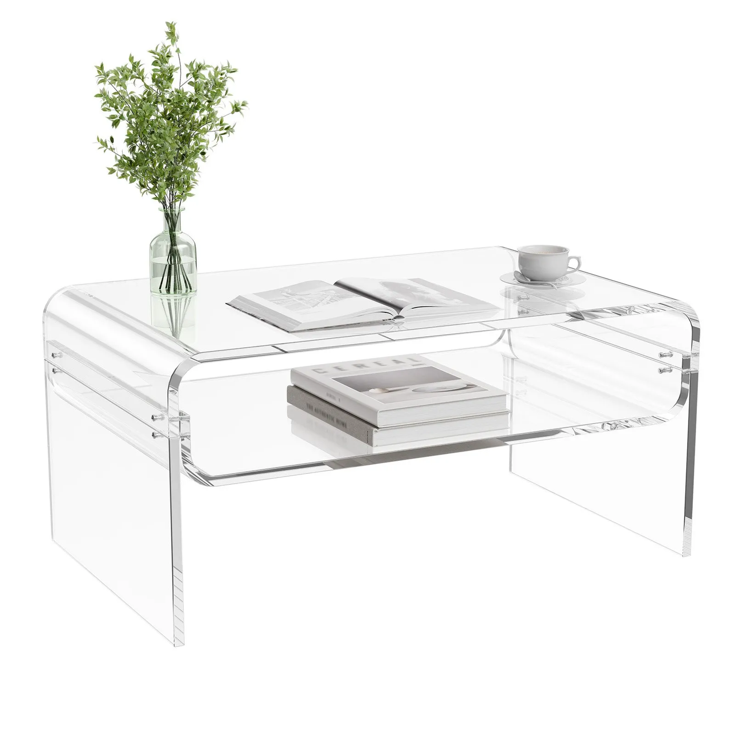 VEVOR Acrylic Coffee Table, 2 Tiers Center Table with Storage Shelf,19.7 x 31.5 x 15 in (Clear),-$120