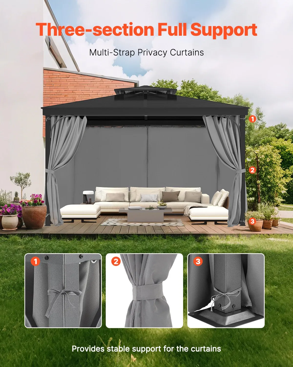 VEVOR Gazebo Curtains Outdoor, Fit Most 10' x 10' x 6.7' Gazebos, 4-Panel Sidewall ,-$40