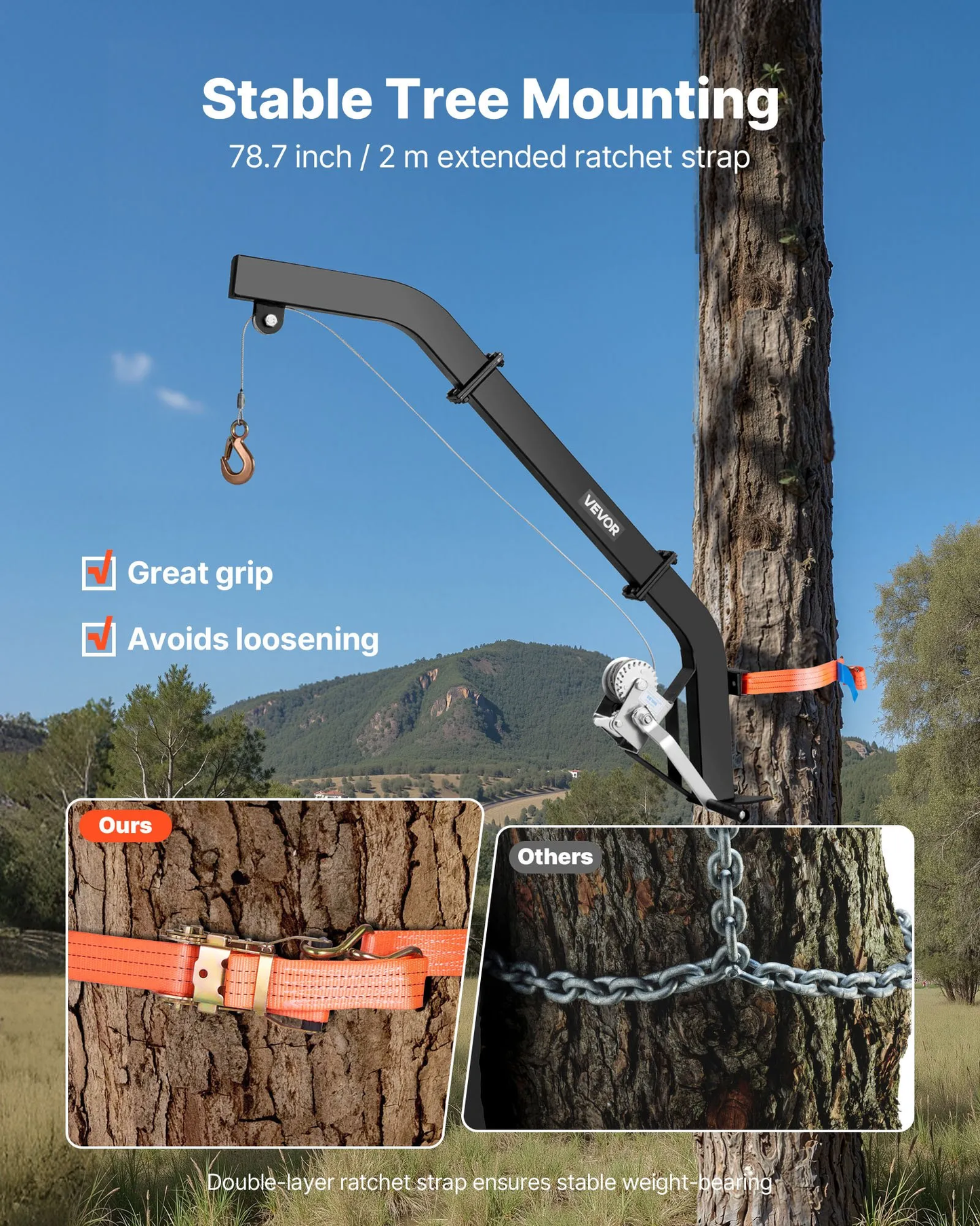 VEVOR Tree Mounted Lifting Hoist, 353 lbs Load Capacity, Outdoor Game Hoist Winch Lift with Ratchet Strap,-$55