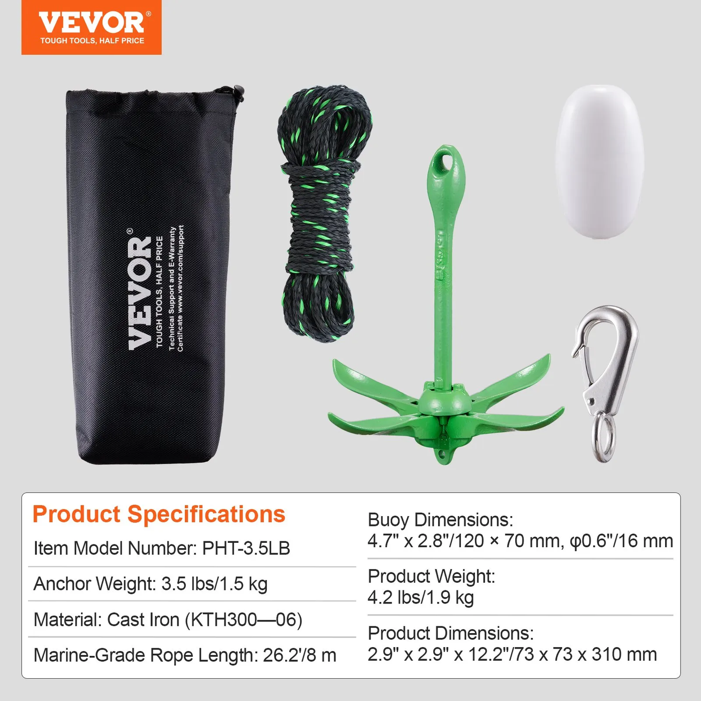 VEVOR Kayak Anchor Kit, 3.5 lb Paddle Board Anchor Kit with 26.2 ft/8 m Rope and Buoy,-$20