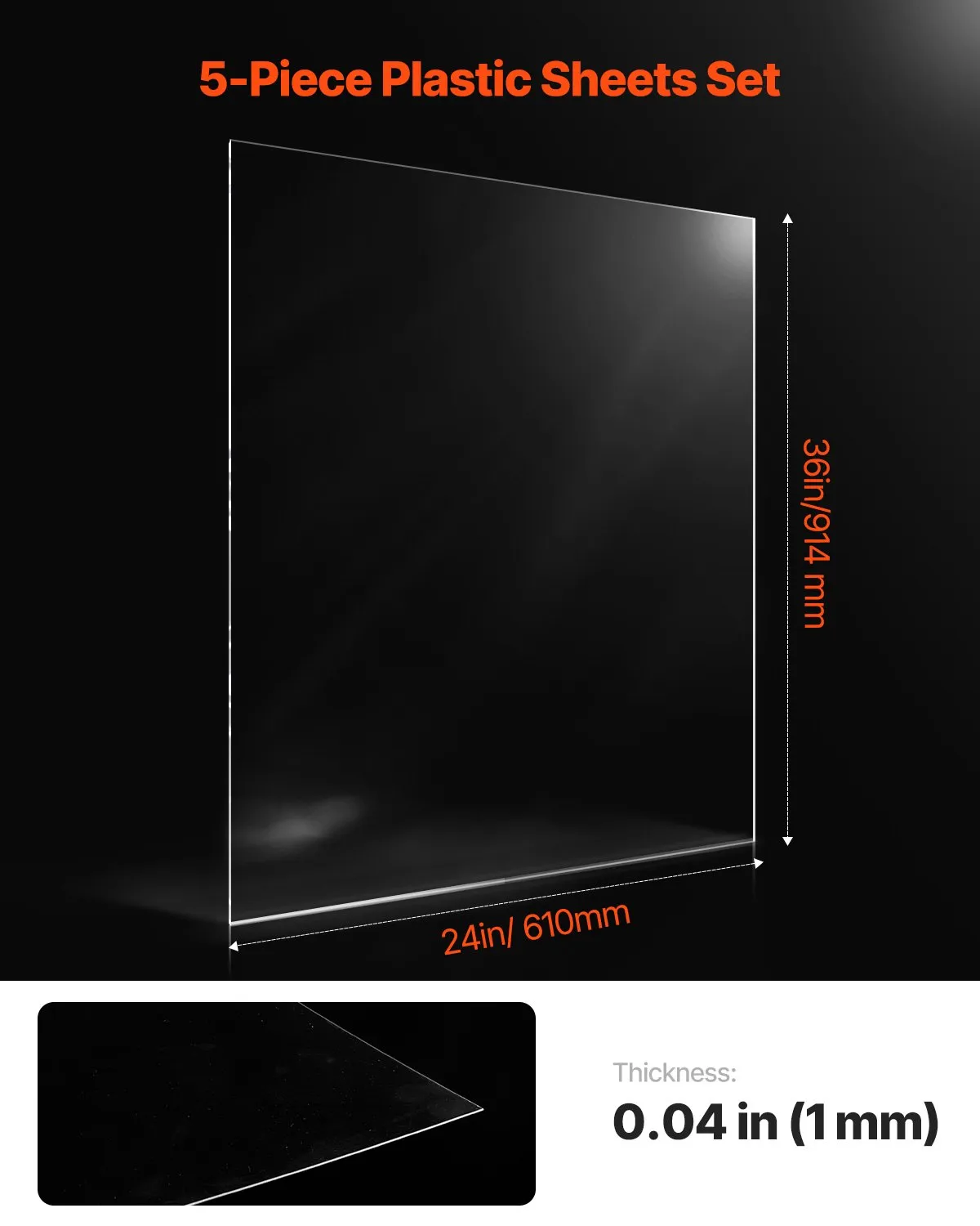 VEVOR PET/Plexiglass Sheets, 5-Pack Plastic Sheet, 24 x 36 Inch 0.04 Inch Thick Transparent,-$25