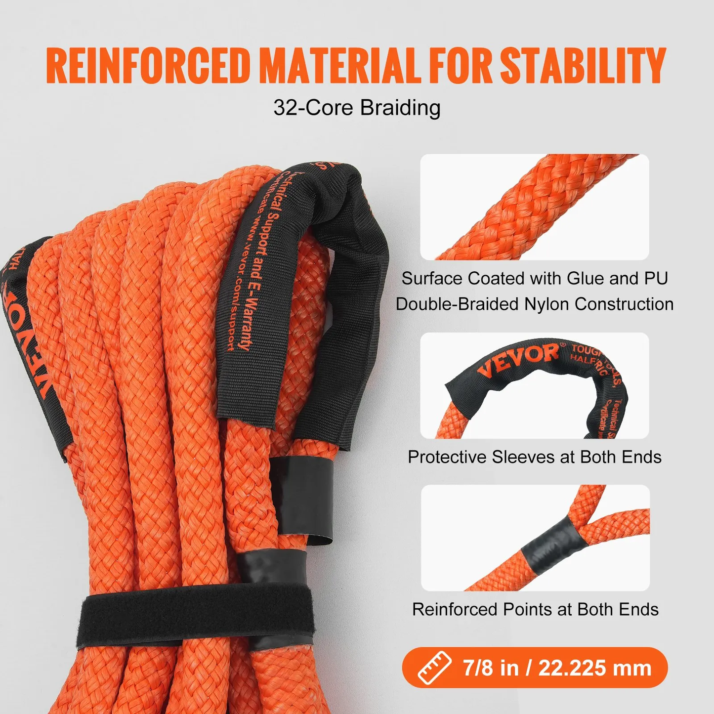VEVOR 7/8" x 30' Kinetic Recovery Tow Rope 30580lbs, Heavy-Duty Off Strap w/2 Soft Shackles (41750lbs),-$70